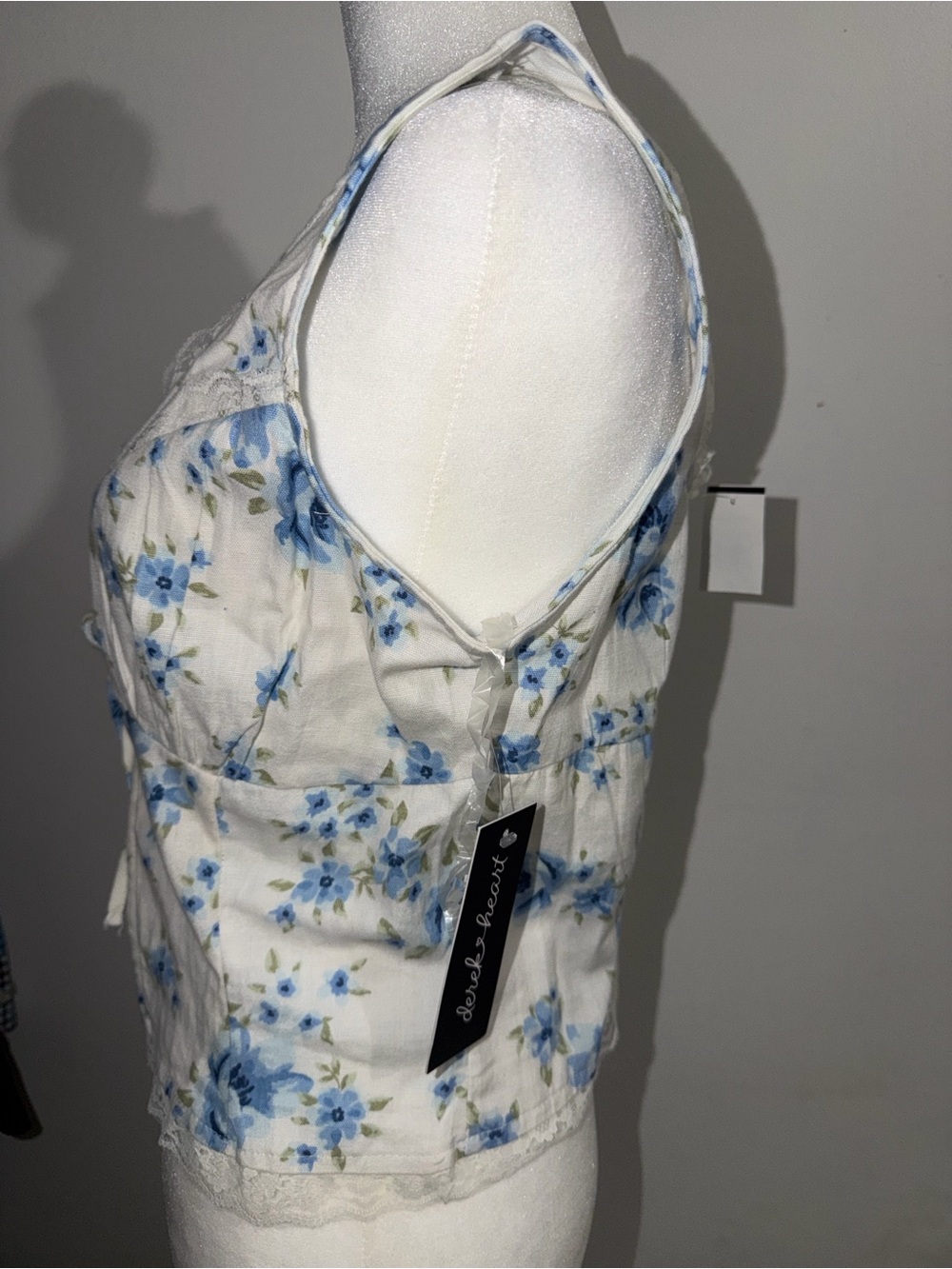 Blue Floral Tie-Front Women's Top - Picture 2 of 5